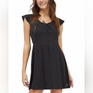ROXY Black flutter sleeve mini dress, size L